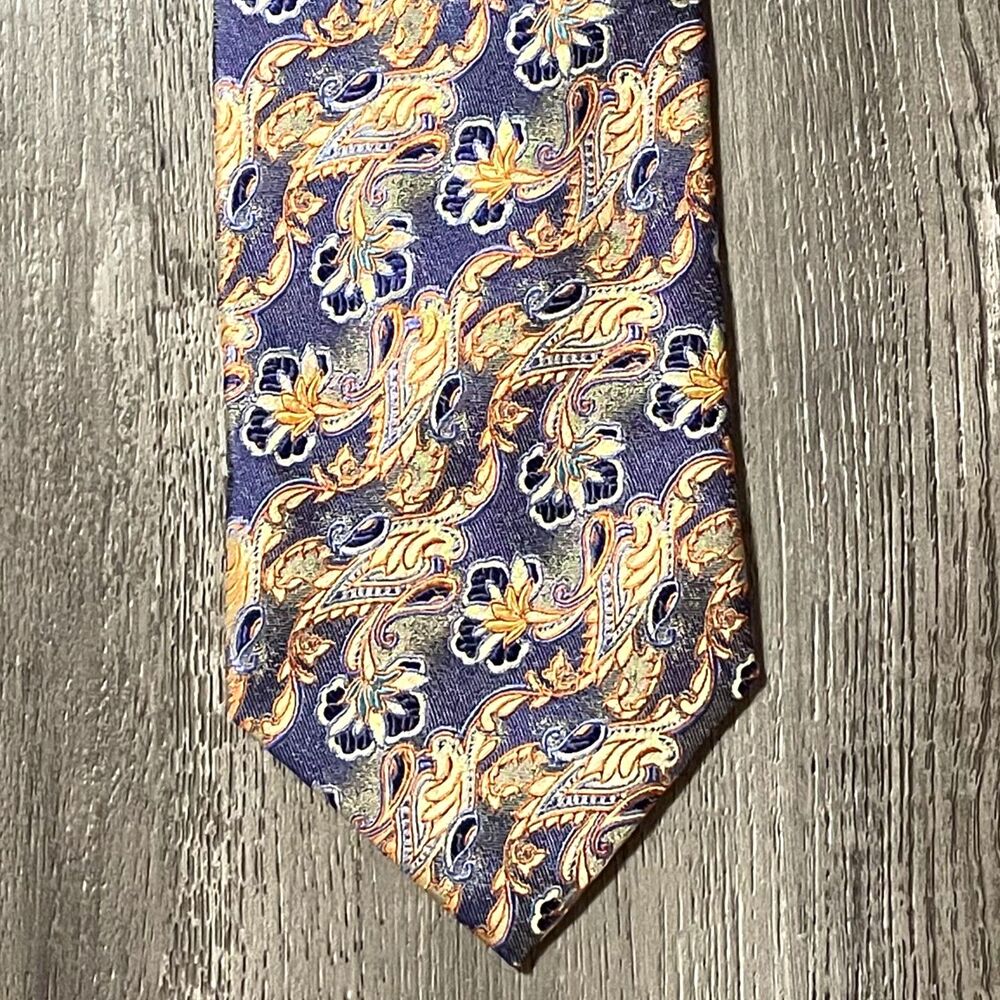 Bruno Piattelli Roma Silk Tie Purple Gold Paisley Floral Handmade 60"